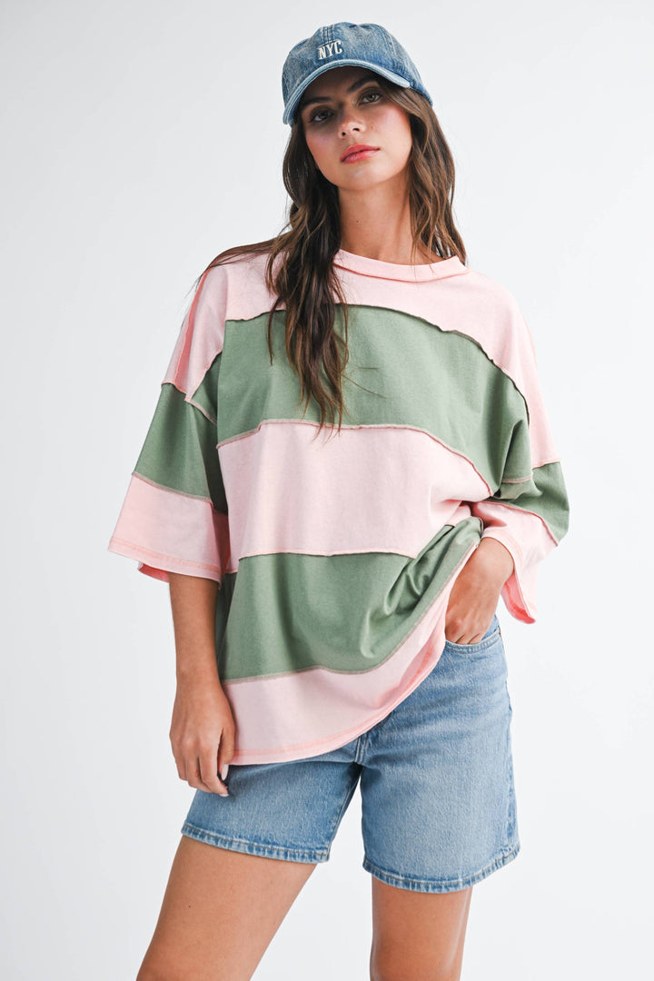 Peony/Green Polly Color Block Top