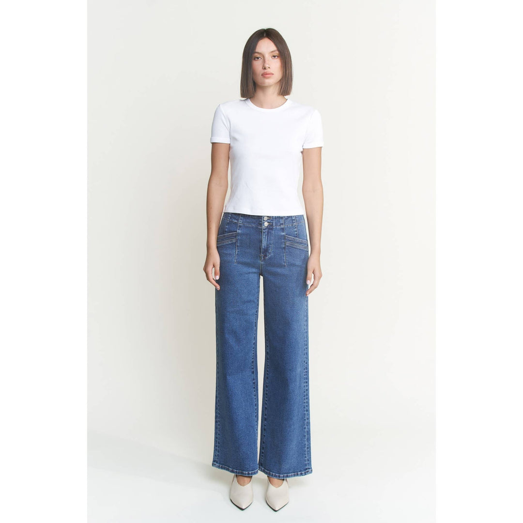 Double Pocket &amp; Button High Rise Wide Mica Jeans