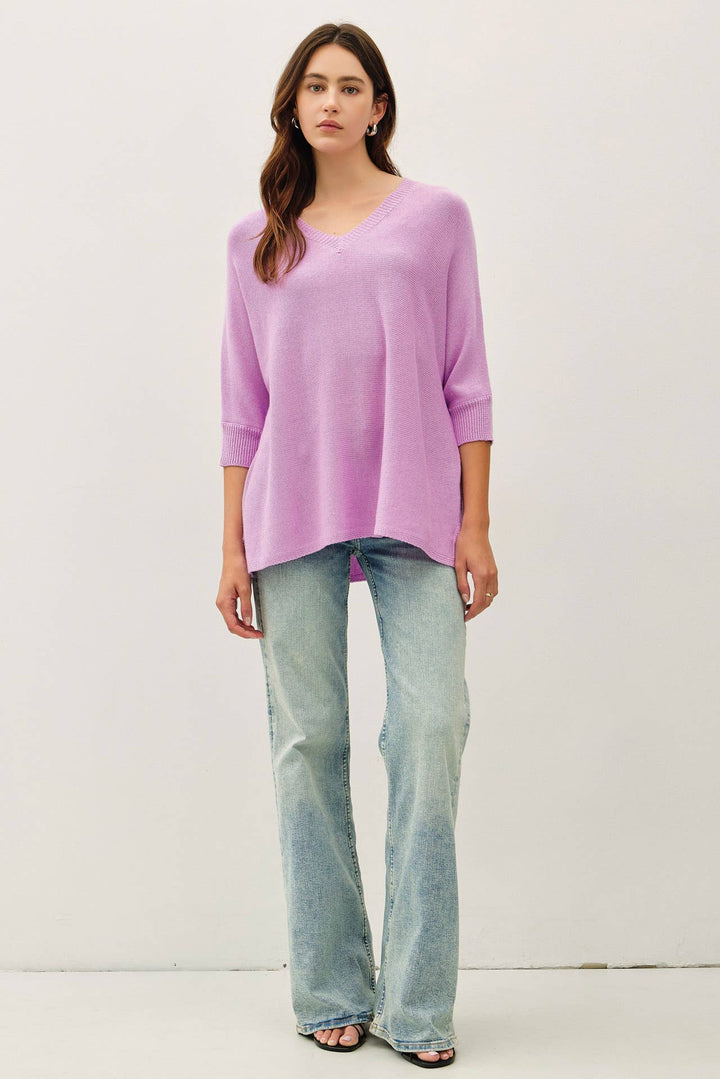 WOOL BLENDED BOXY V-NECK SWEATER TOP: LAVENDER / S
