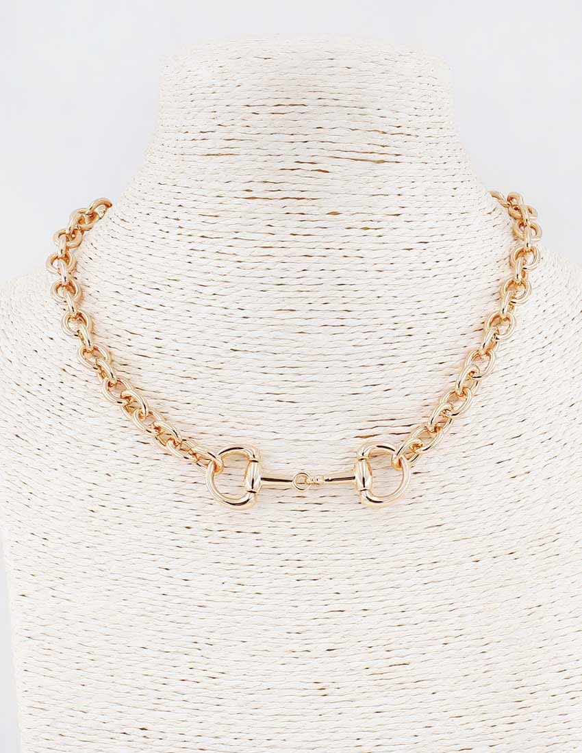Gold Interlocking Chain with Gold Horse Bit Necklace