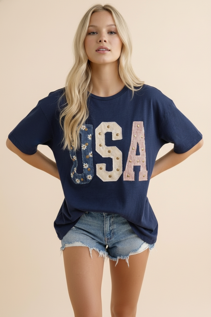 Fabric Studded USA Graphic Tee