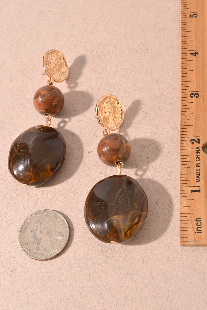 Gold Brown Marbled Beaded Earrings