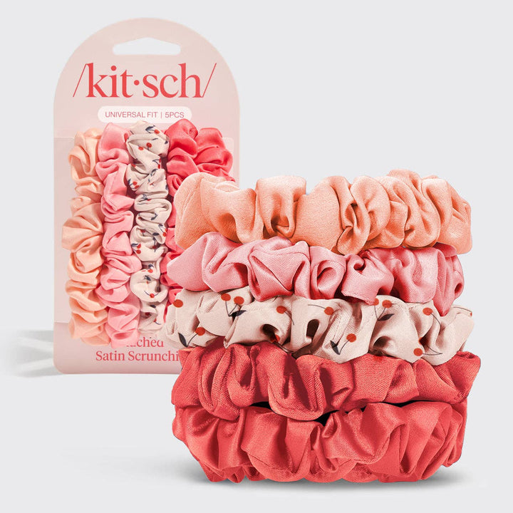 Satin Scrunchies 5pc - Cherry Blossom