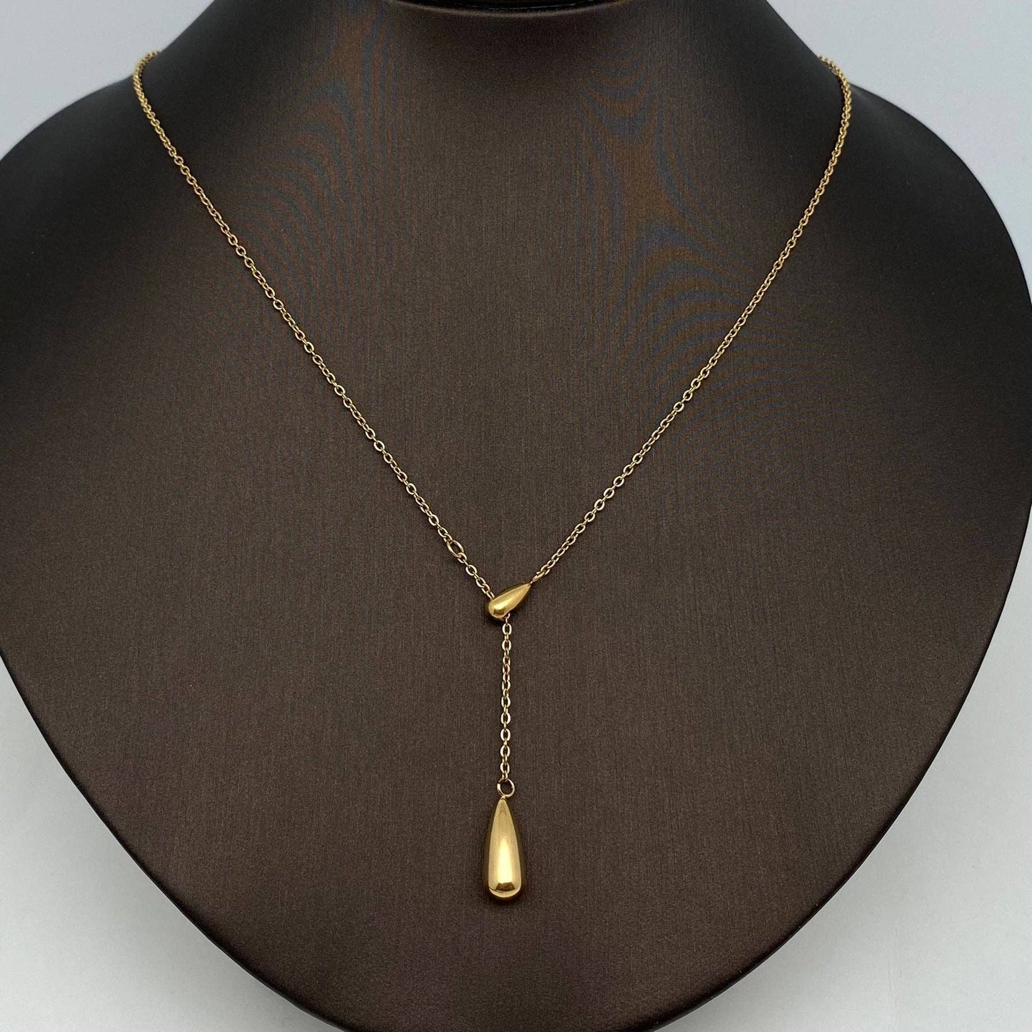 Double Teardrop Gold Plated Stainless Steel Necklace
