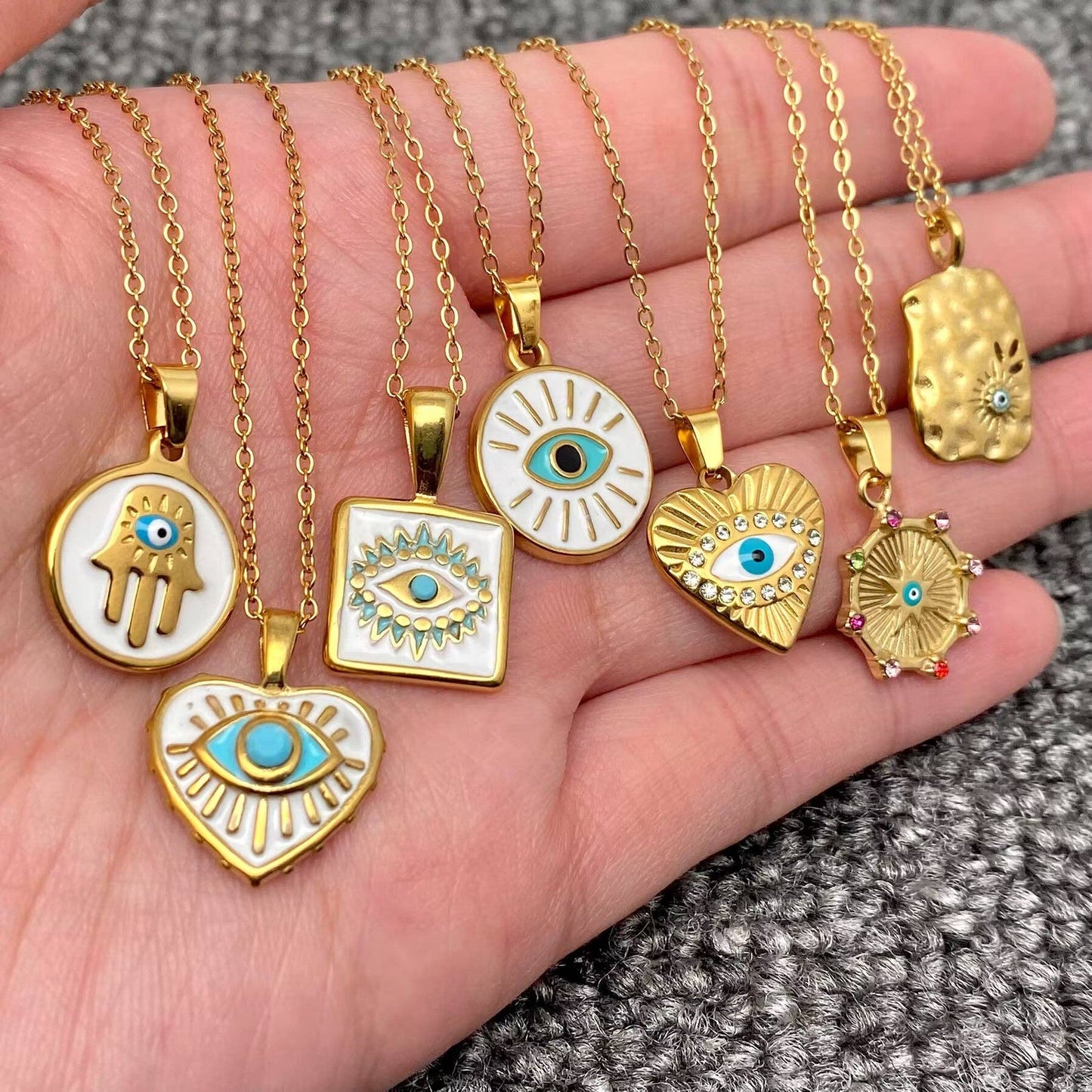 Enamel Evil Eyes Charm18K Gold Plated Necklace