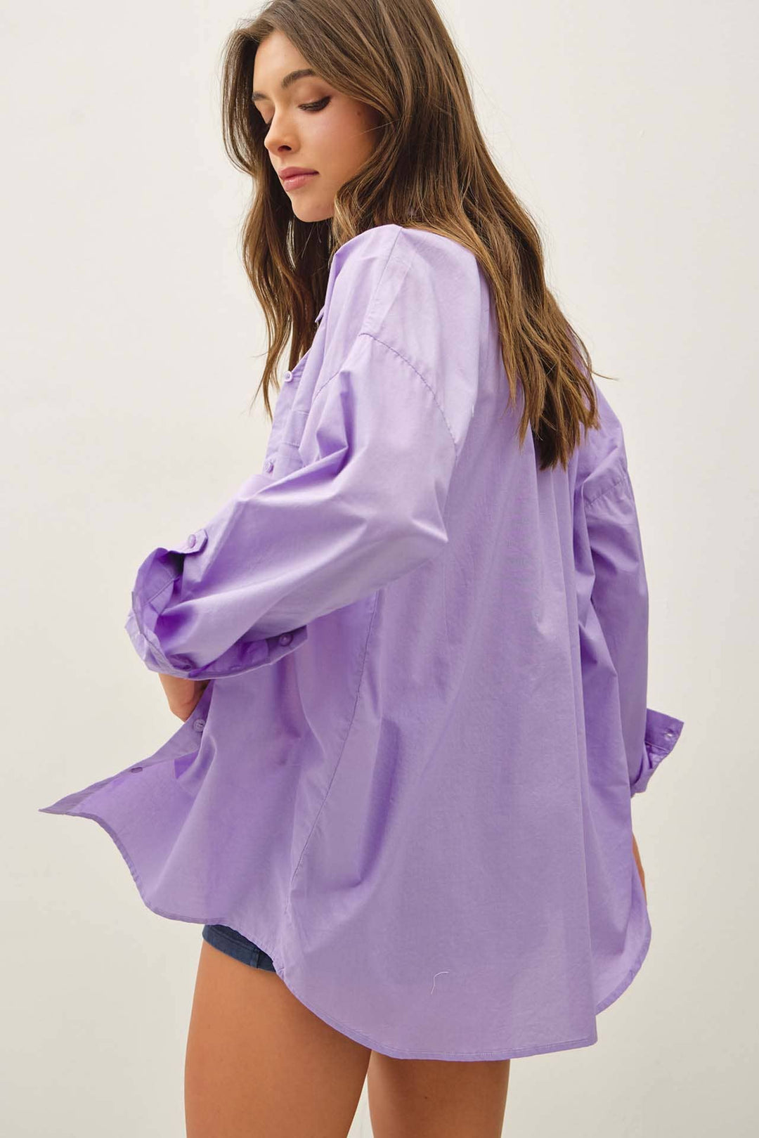 CRISP OVERSIZED BASIC COTTON SHIRT-DENIM: DENIM / SM