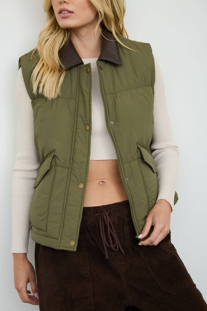COLLARED SNAP-FRONT PUFFER VEST (PRE-ORDER): BLACK