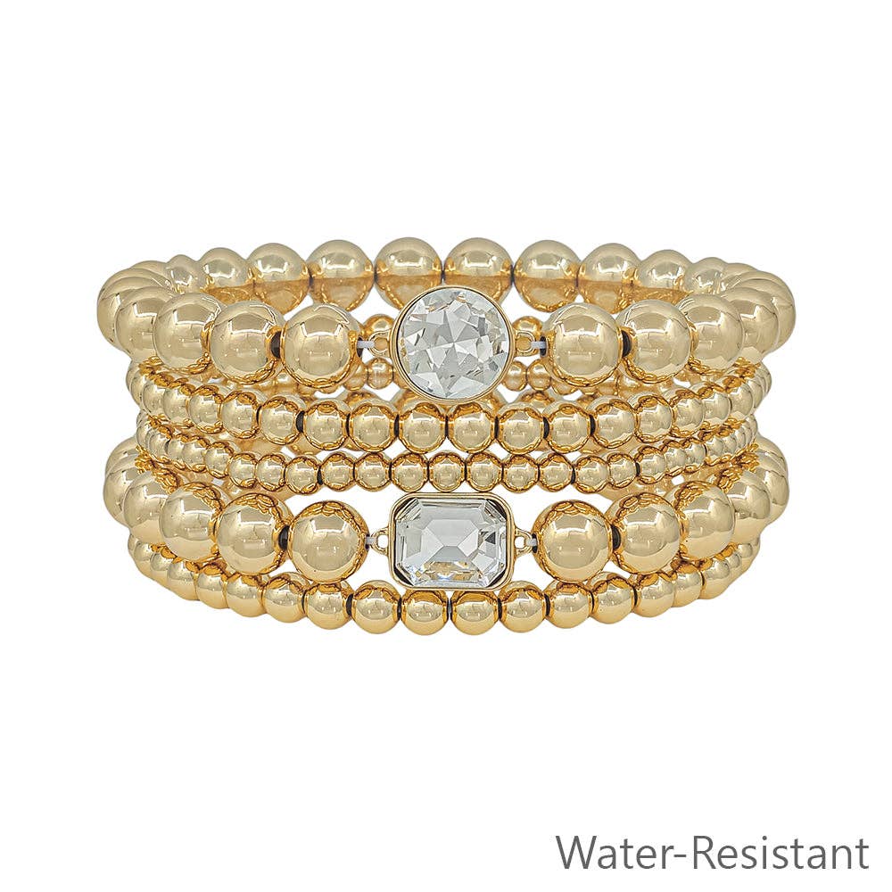 WR Gold Set of 6 Beaded Bracelets w/ Rhinestone Accents