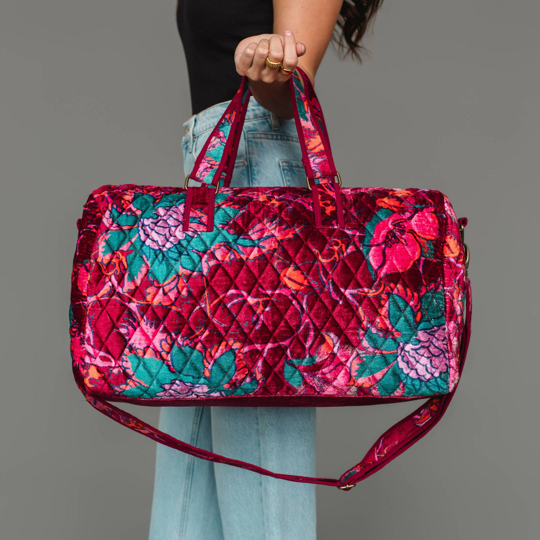 Burgundy &amp; Multicolored Floral Duffel