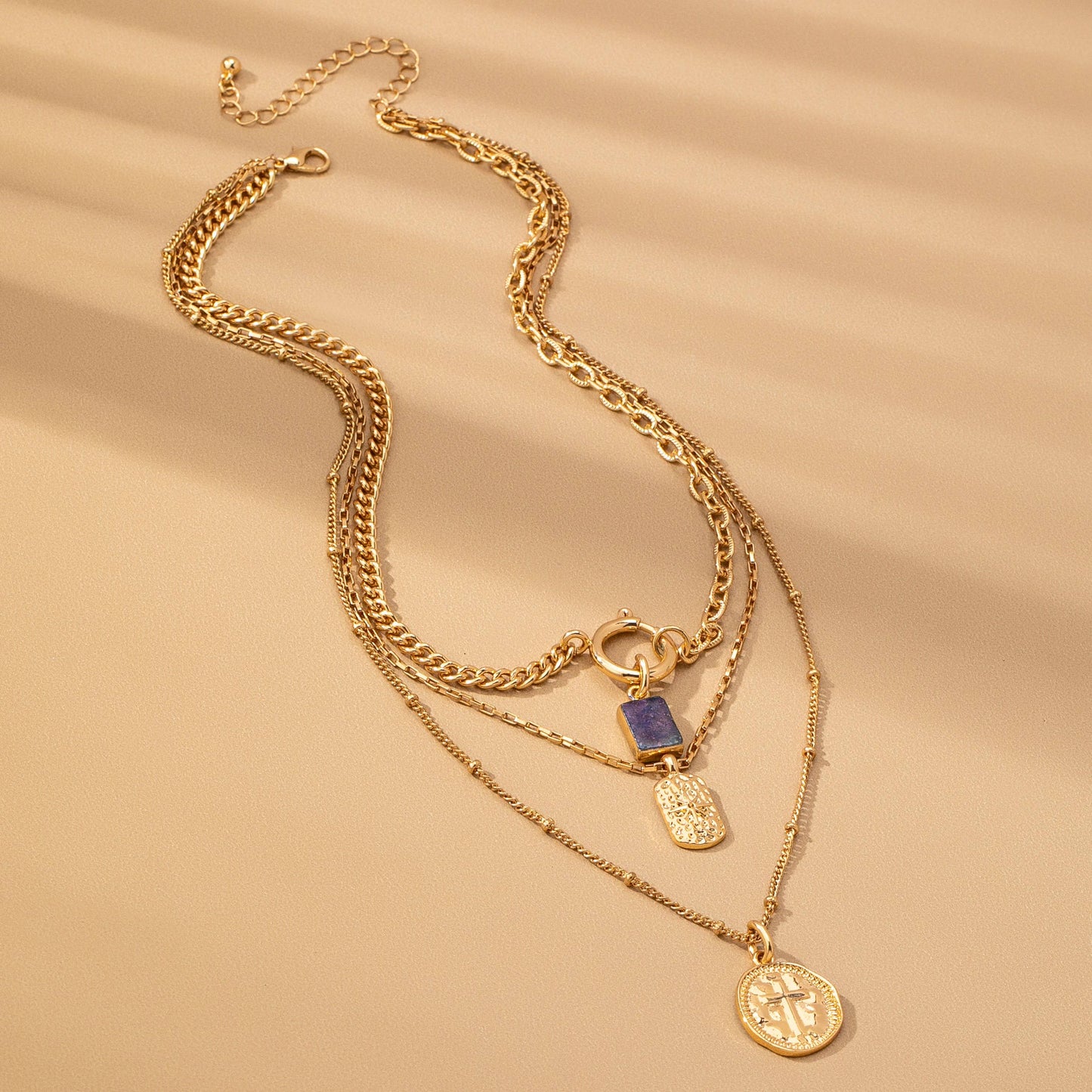 Multi Layered Coin & Stone Necklace