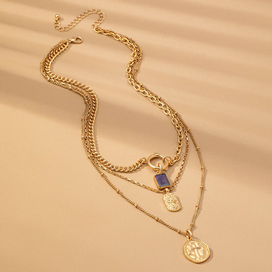 Multi Layered Coin & Stone Necklace