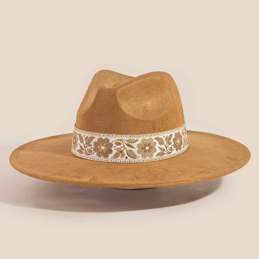 Flower Ribbon Bow Fedora Hat: BR