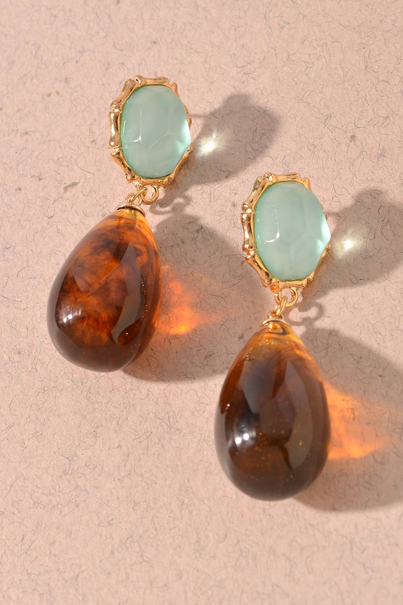 Brown &amp; Turq Teardrop Earrings
