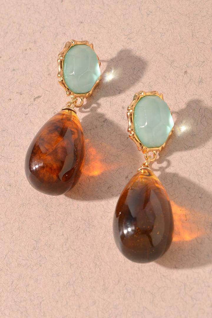 Brown &amp; Turq Teardrop Earrings